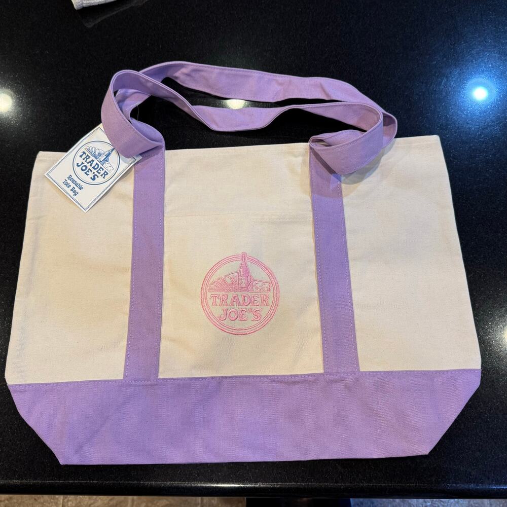 NEW Spring Pastel Lavender Large 20"X14" Cotton Canvas Tote w/ Sturdy Straps (1)
